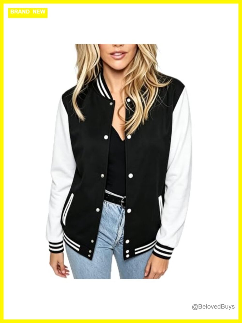 Women's Baseball Varsity Letterman Bomber Jacket Button Down Lightweight